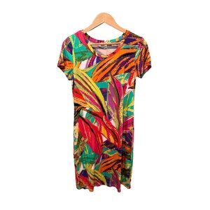 Spense Short Sleeve Tropical Leaf Print Floral Dress NWT Size M
